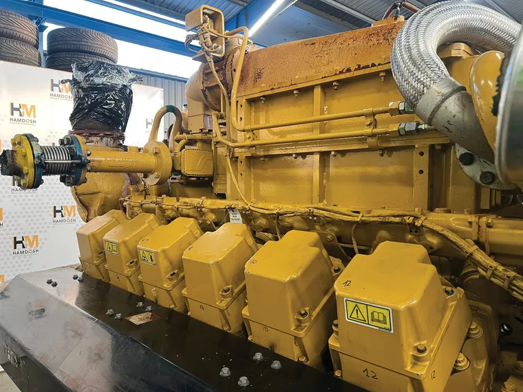 Large Caterpillar diesel engine prepared for a generating set build