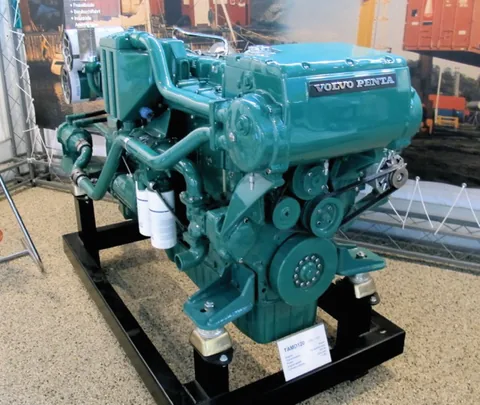 Marine specification diesel engine on a display stand