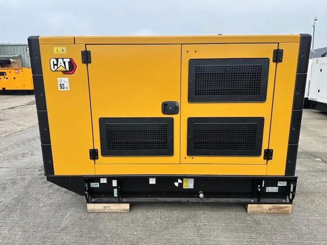Caterpillar soundproof canopy generating set on a pallet ready for delivery